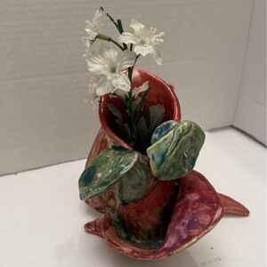 Ceramic Art, Sculpture And Decorative Vase Flowing Form of a Pink Flower‎
